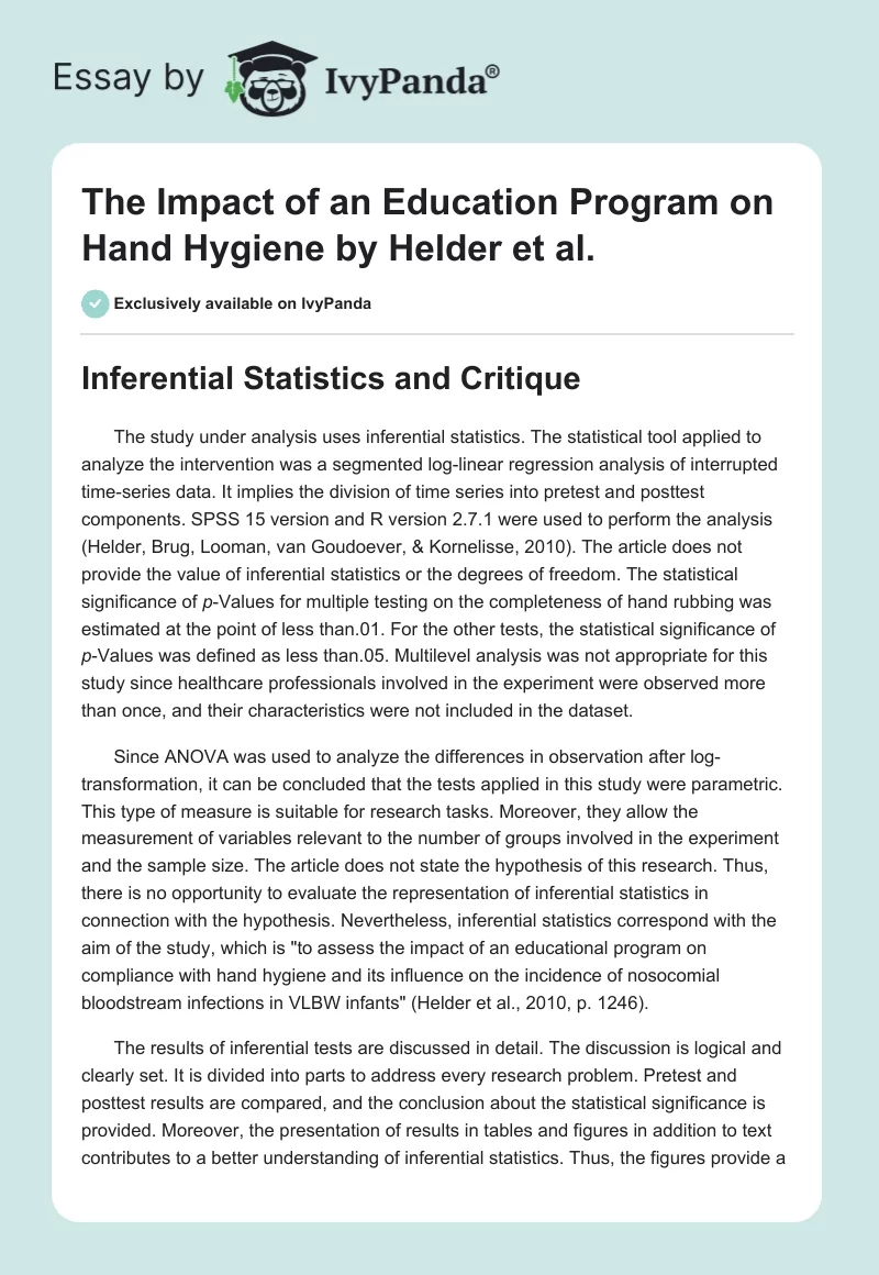 "The Impact of an Education Program on Hand Hygiene" by Helder et al.. Page 1