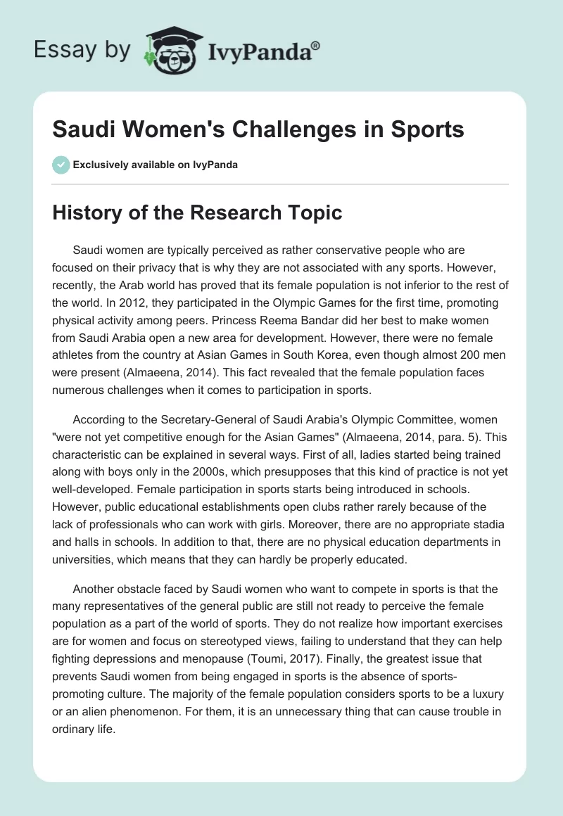 Saudi Women's Challenges in Sports. Page 1