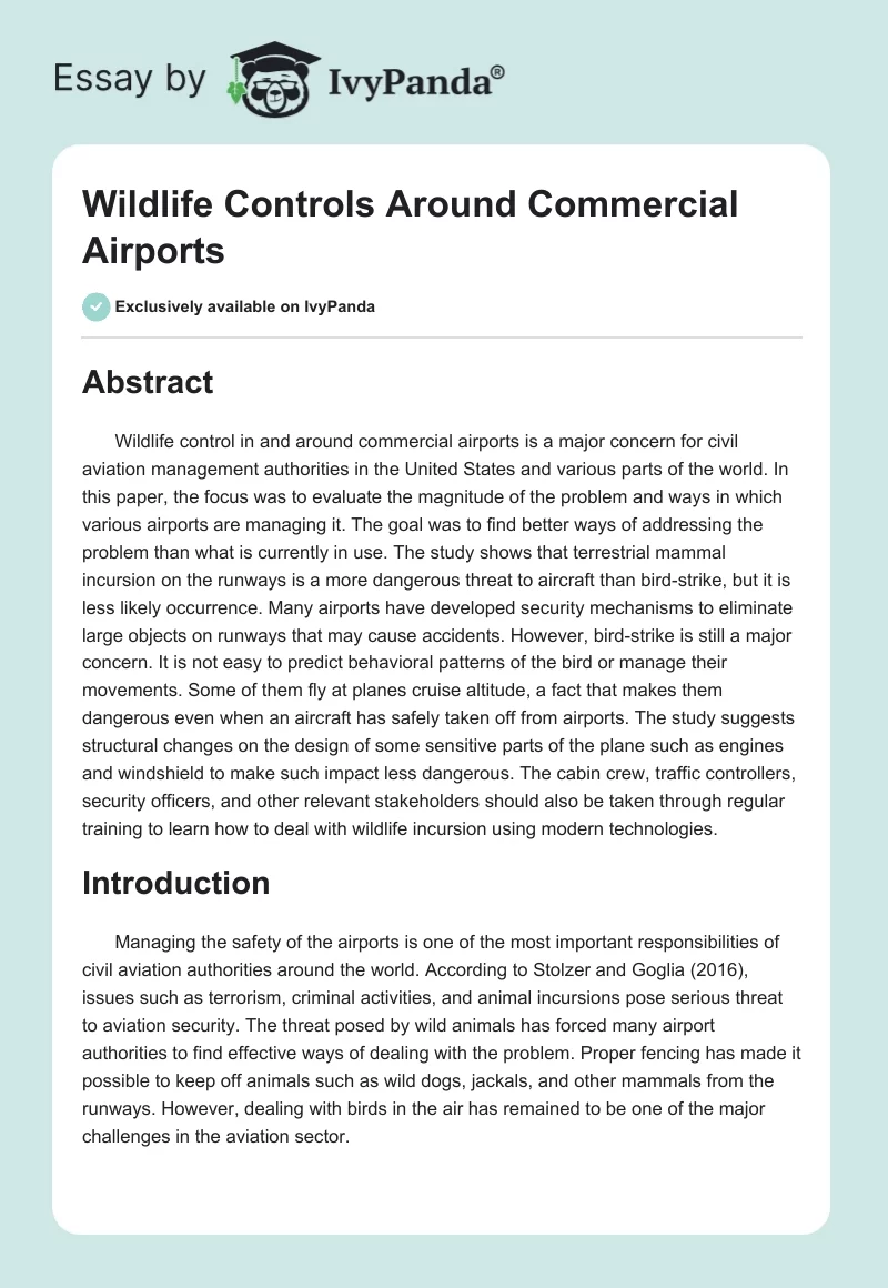 Wildlife Controls Around Commercial Airports. Page 1