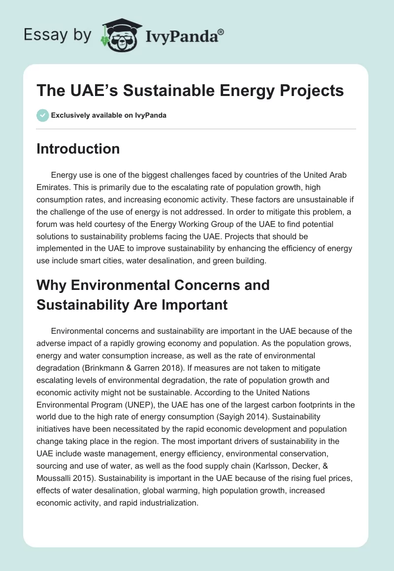 The UAE’s Sustainable Energy Projects. Page 1