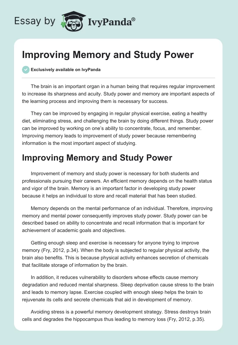 Improving Memory and Study Power. Page 1