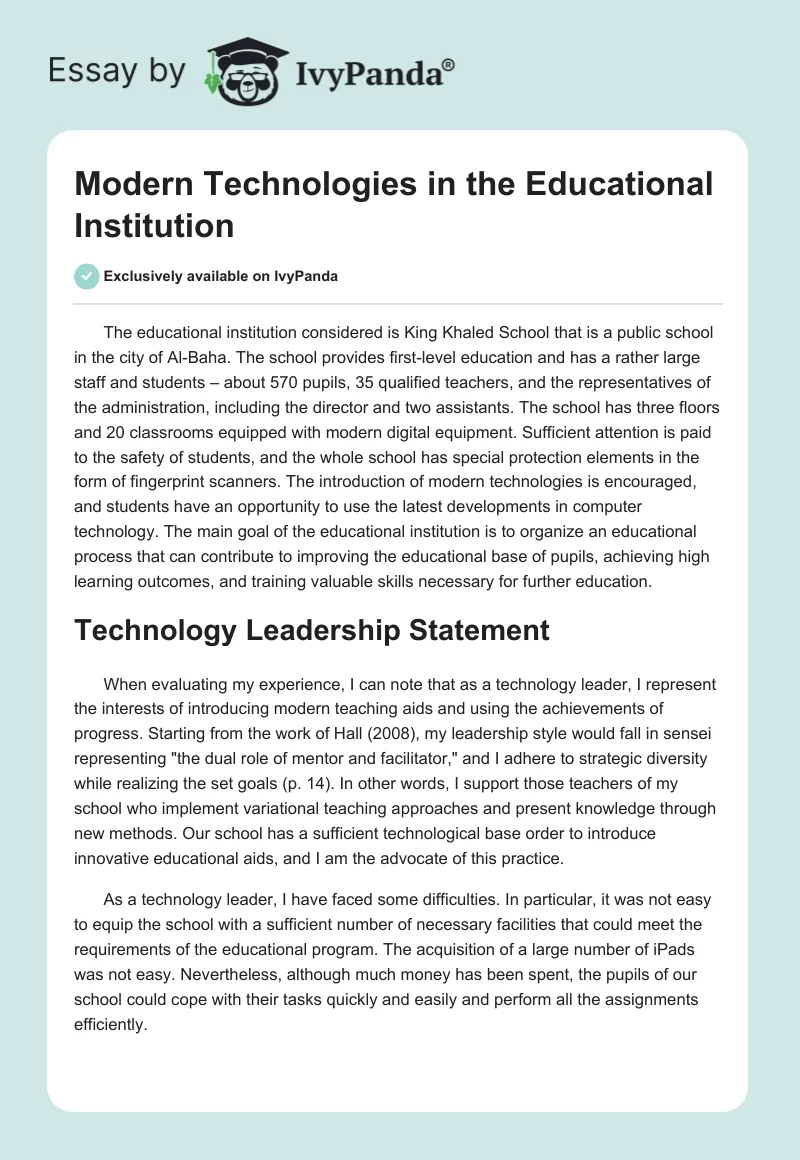 Modern Technologies in the Educational Institution. Page 1