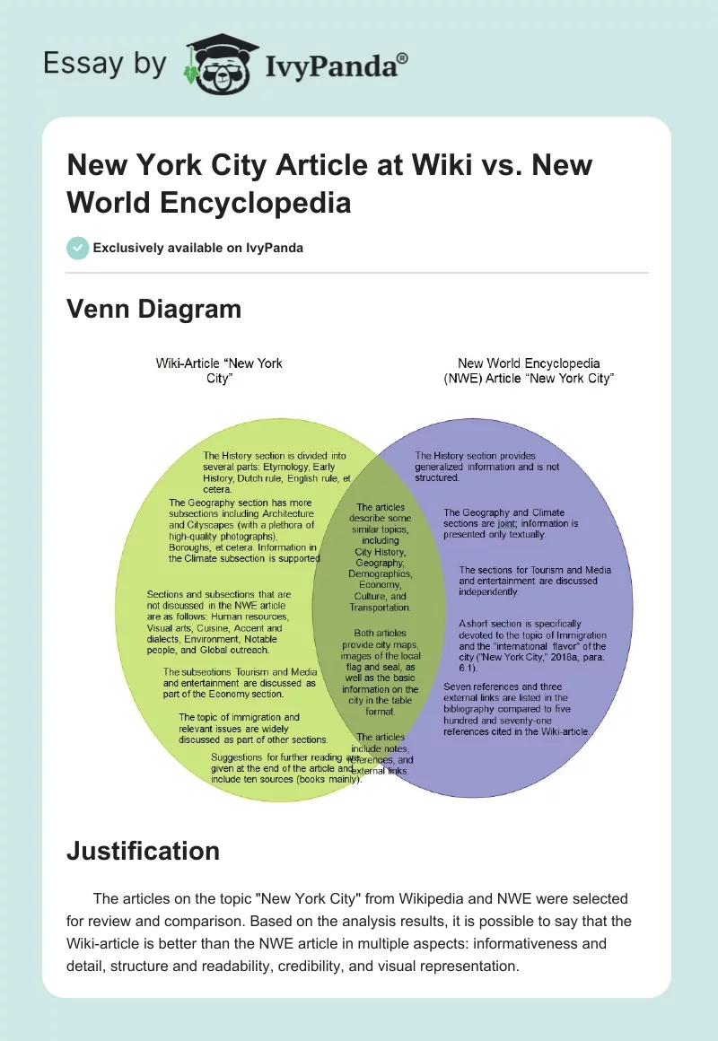 New York City Article at Wiki vs. New World Encyclopedia. Page 1
