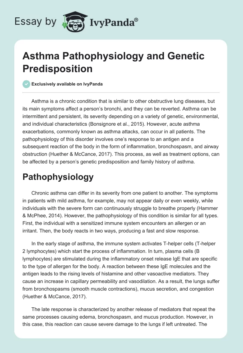 Asthma Pathophysiology and Genetic Predisposition. Page 1
