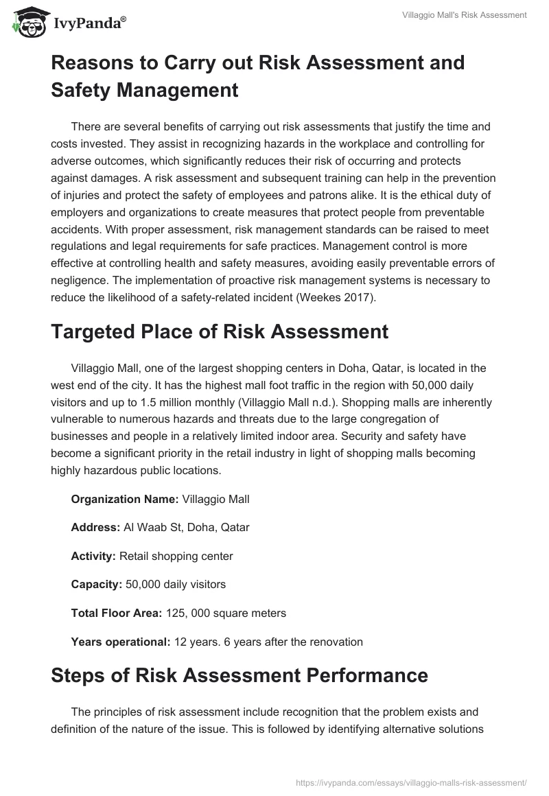 Villaggio Mall's Risk Assessment. Page 2