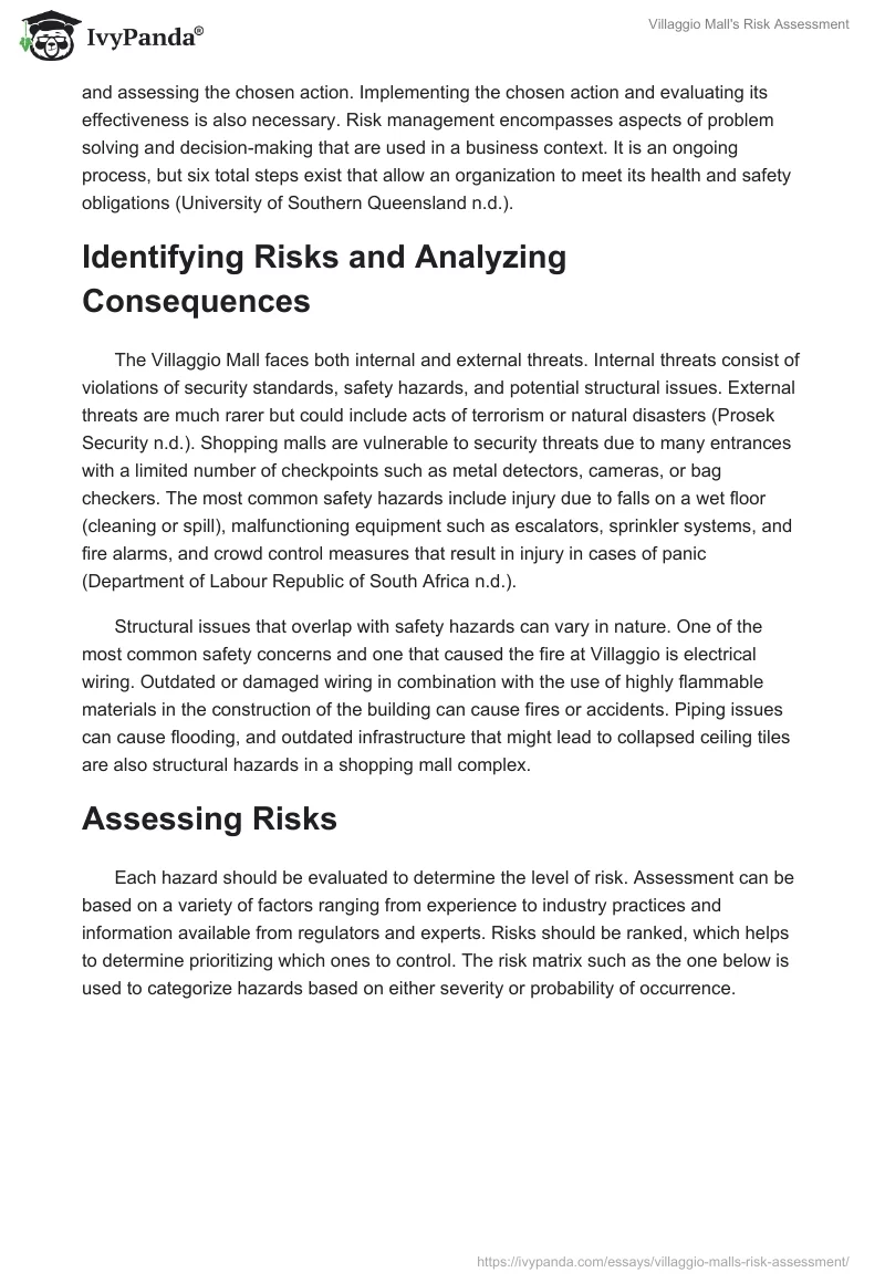 Villaggio Mall's Risk Assessment. Page 3