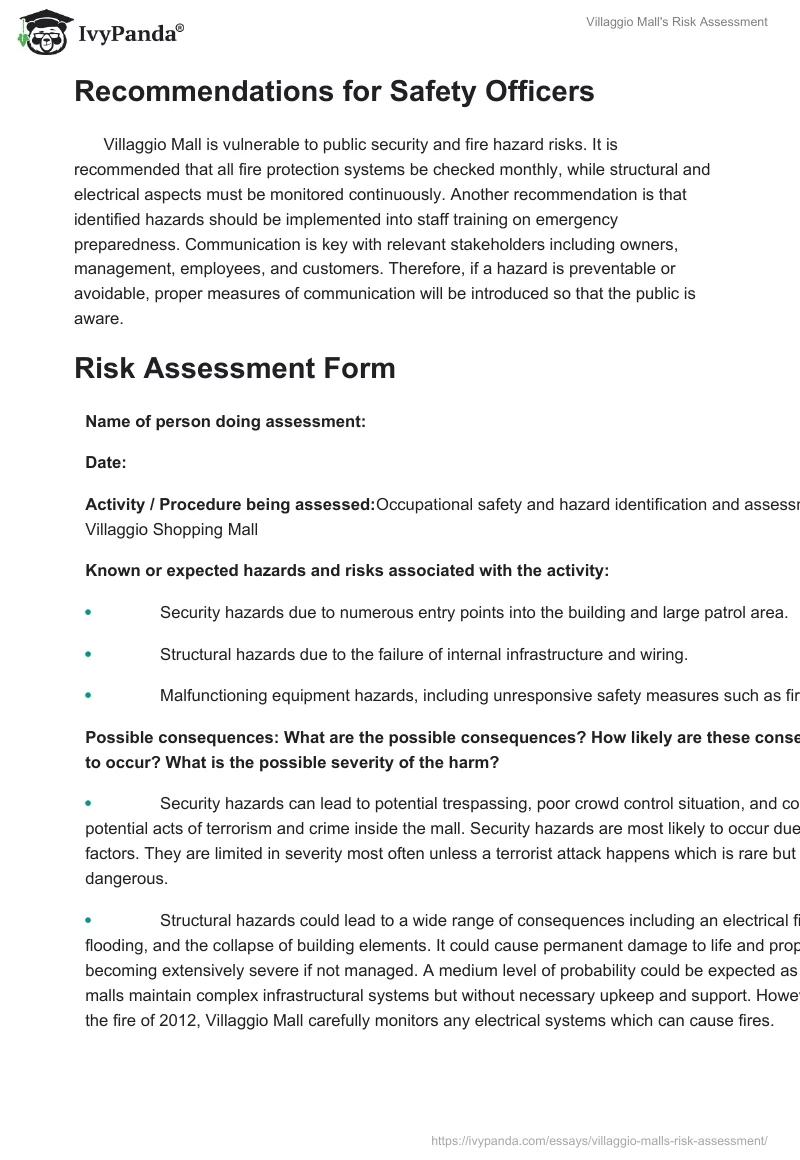 Villaggio Mall's Risk Assessment. Page 5