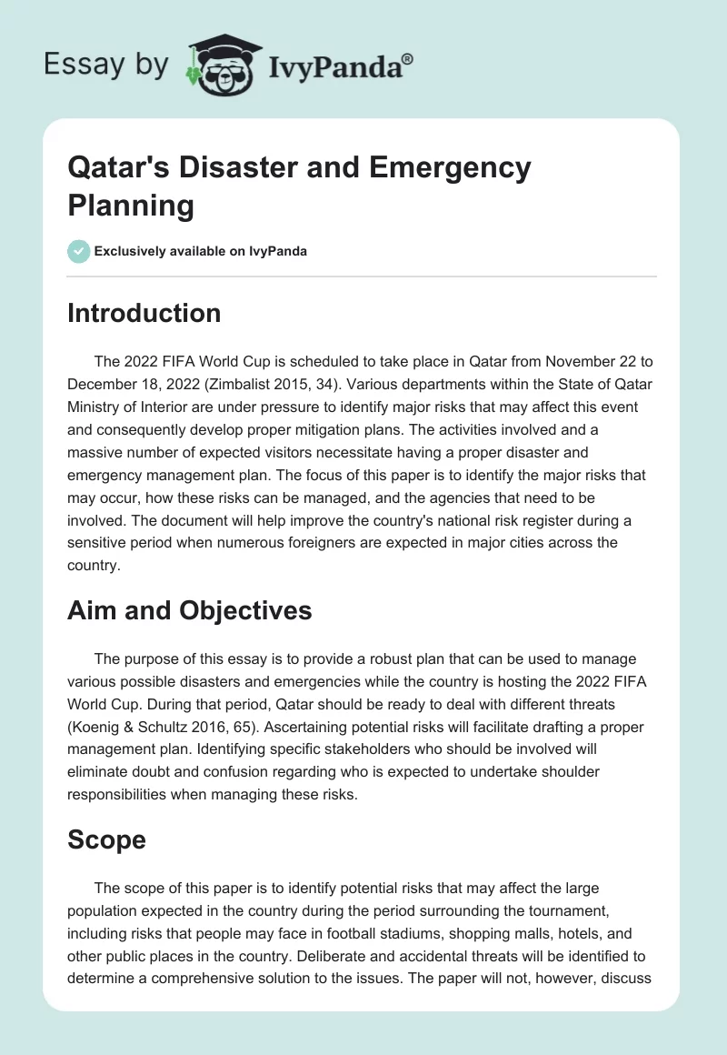 Qatar's Disaster and Emergency Planning. Page 1