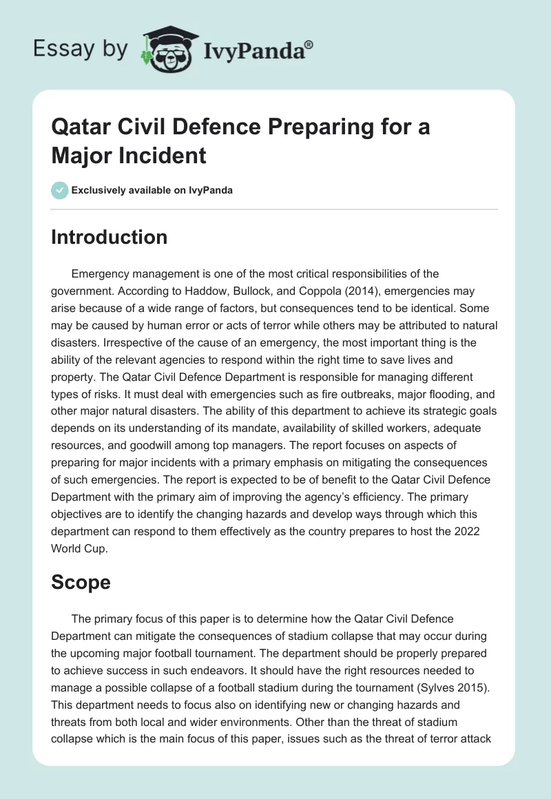 Qatar Civil Defence Preparing for a Major Incident. Page 1