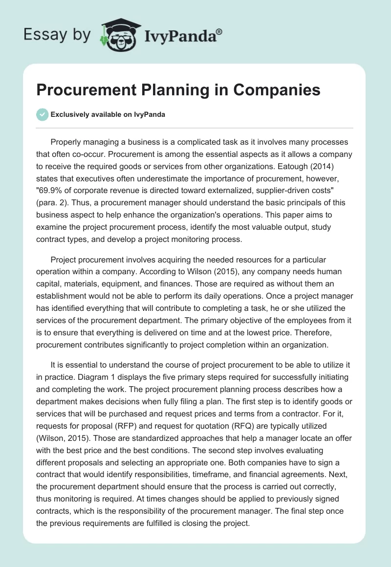 Procurement Planning in Companies. Page 1