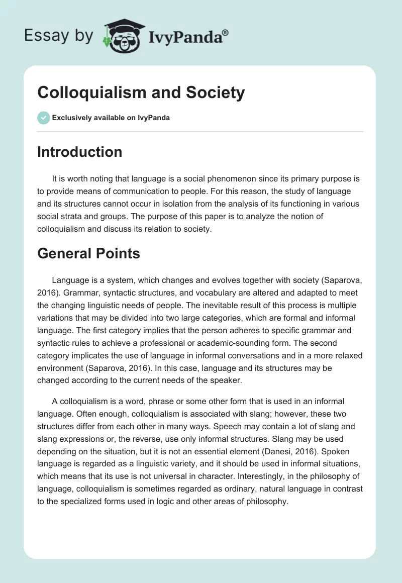 Colloquialism and Society. Page 1