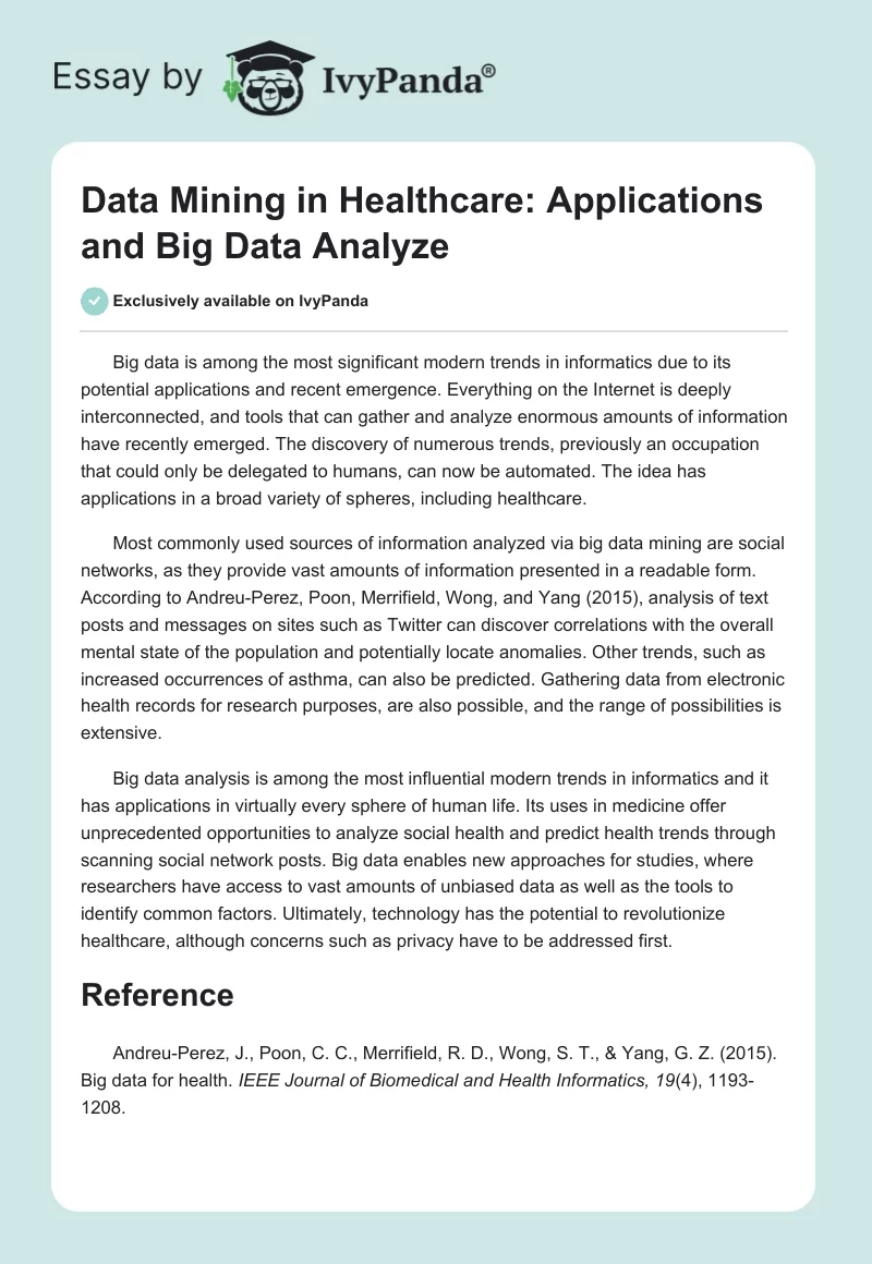 Data Mining in Healthcare: Applications and Big Data Analyze. Page 1