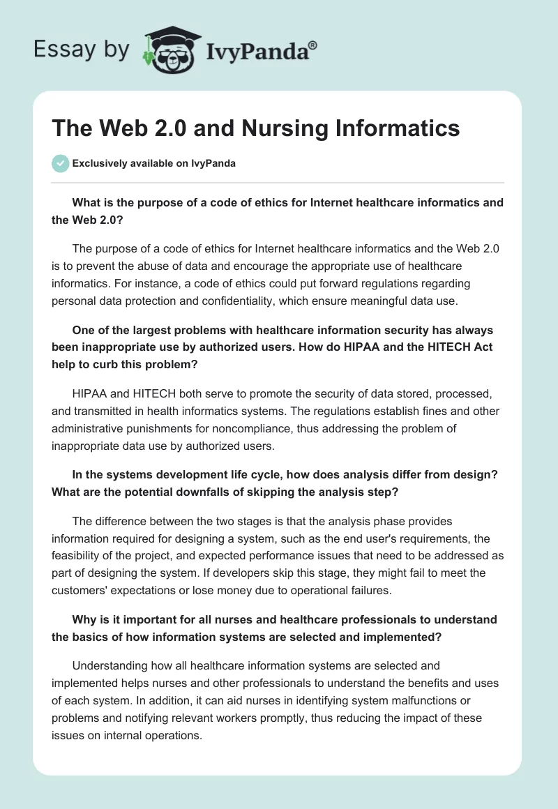 The Web 2.0 and Nursing Informatics. Page 1