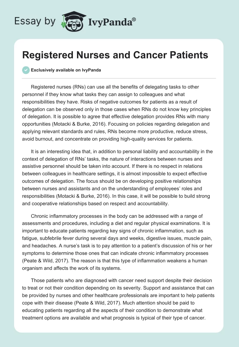 Registered Nurses and Cancer Patients. Page 1