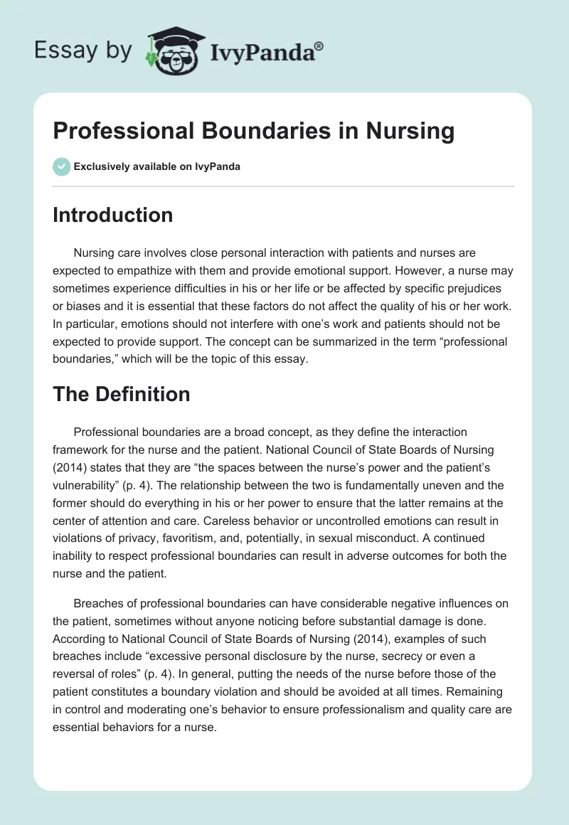 Professional Boundaries in Nursing. Page 1