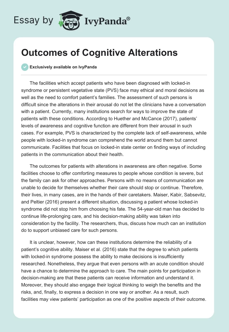 Outcomes of Cognitive Alterations. Page 1