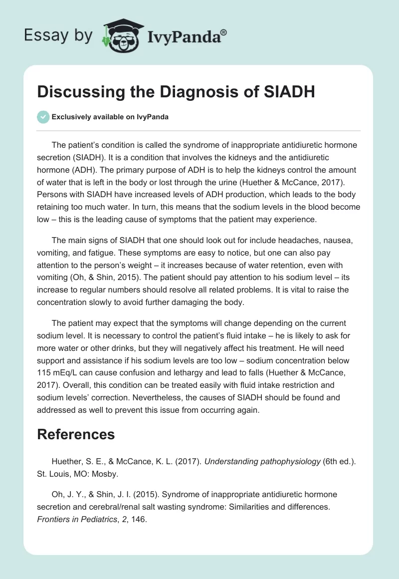 Discussing the Diagnosis of SIADH. Page 1