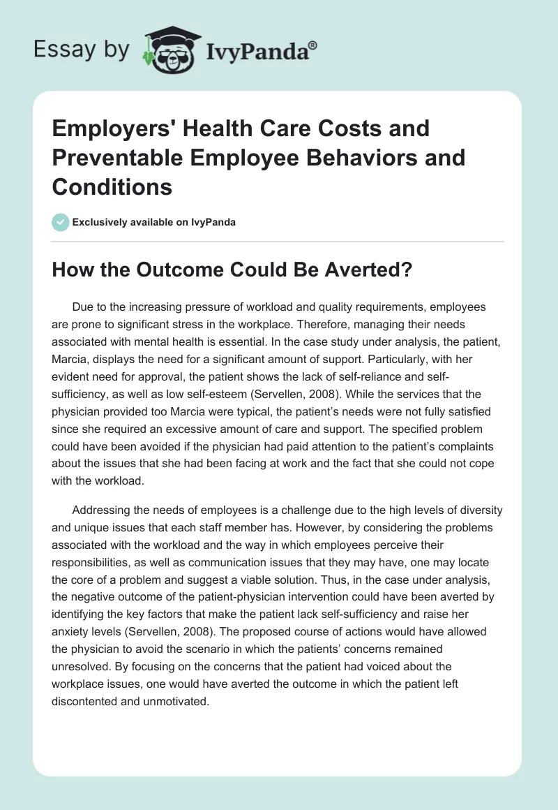 Employers' Health Care Costs and Preventable Employee Behaviors and Conditions. Page 1