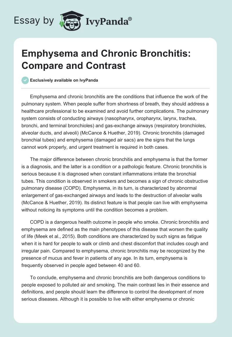 Emphysema and Chronic Bronchitis: Compare and Contrast. Page 1