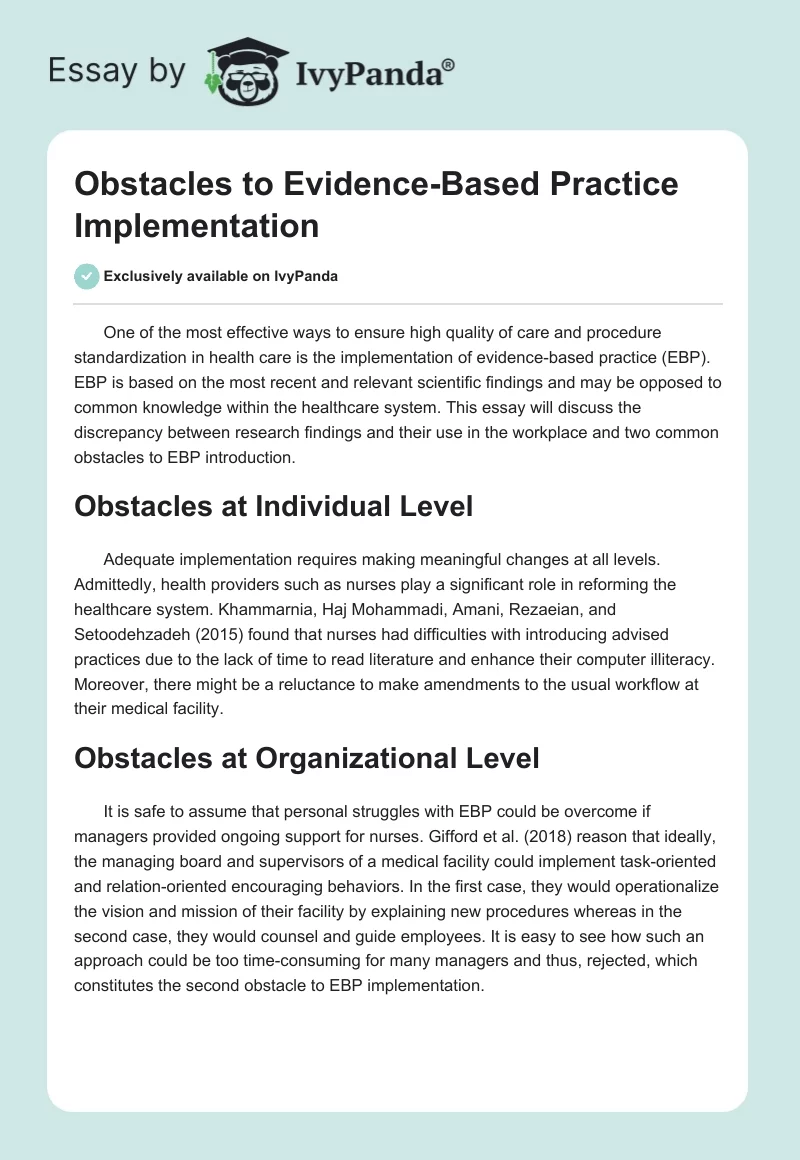 Obstacles to Evidence-Based Practice Implementation. Page 1