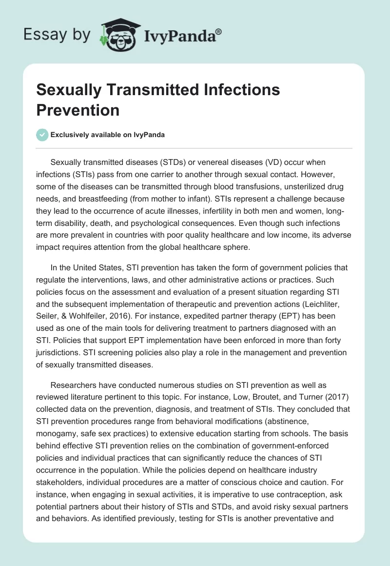 Sexually Transmitted Infections Prevention. Page 1