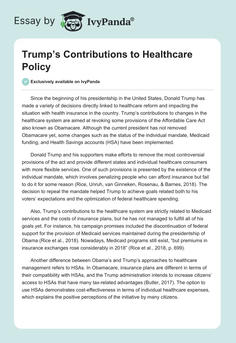 Trump’s Contributions to Healthcare Policy. Page 1