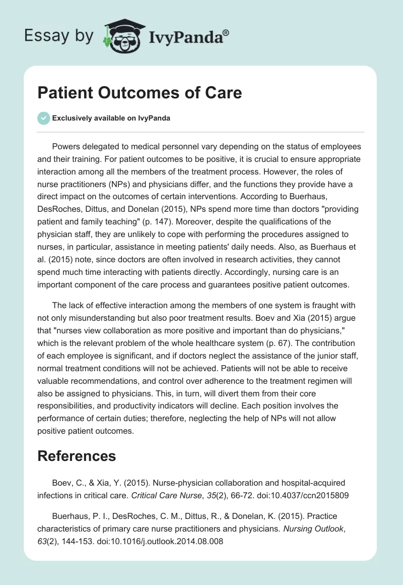 Patient Outcomes of Care. Page 1