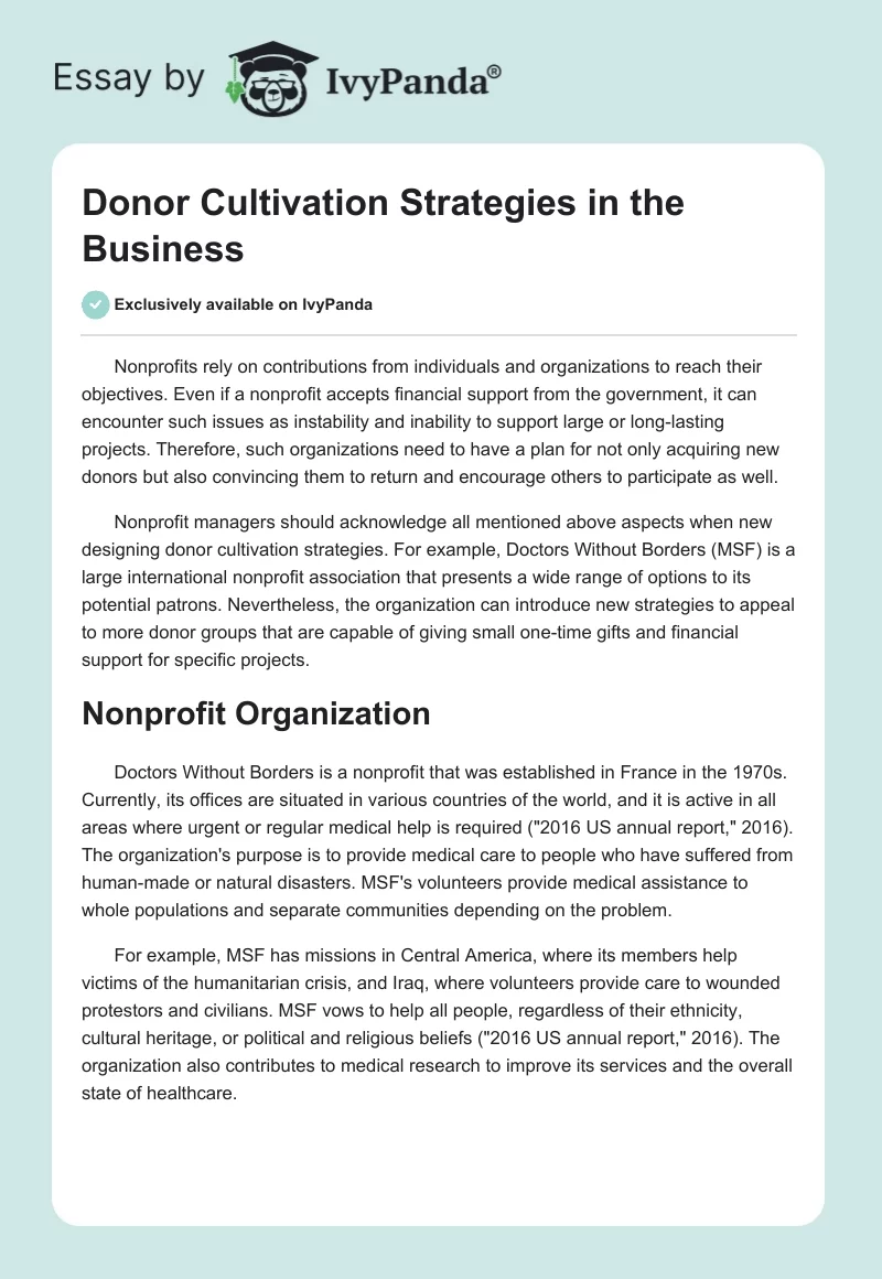 Donor Cultivation Strategies in the Business. Page 1