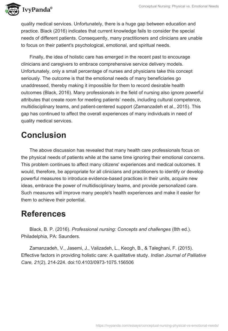 Conceptual Nursing: Physical vs. Emotional Needs. Page 2
