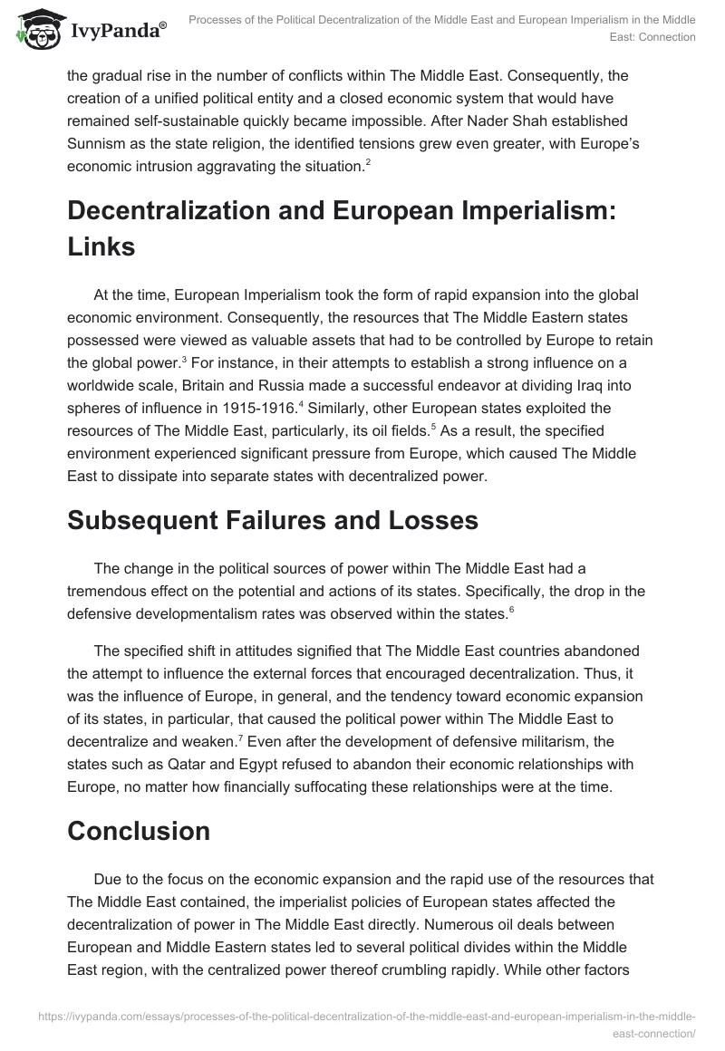 Processes of the Political Decentralization of the Middle East and European Imperialism in the Middle East: Connection. Page 2