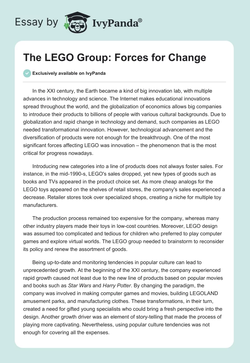 The LEGO Group: Forces for Change. Page 1