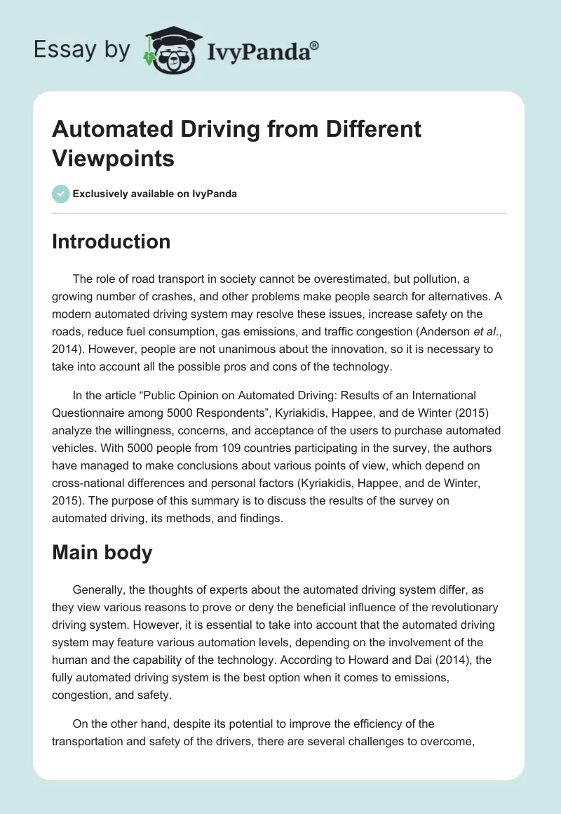 Automated Driving from Different Viewpoints. Page 1