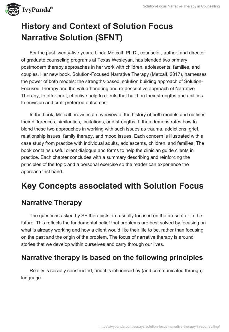 Solution-Focus Narrative Therapy in Counselling. Page 2