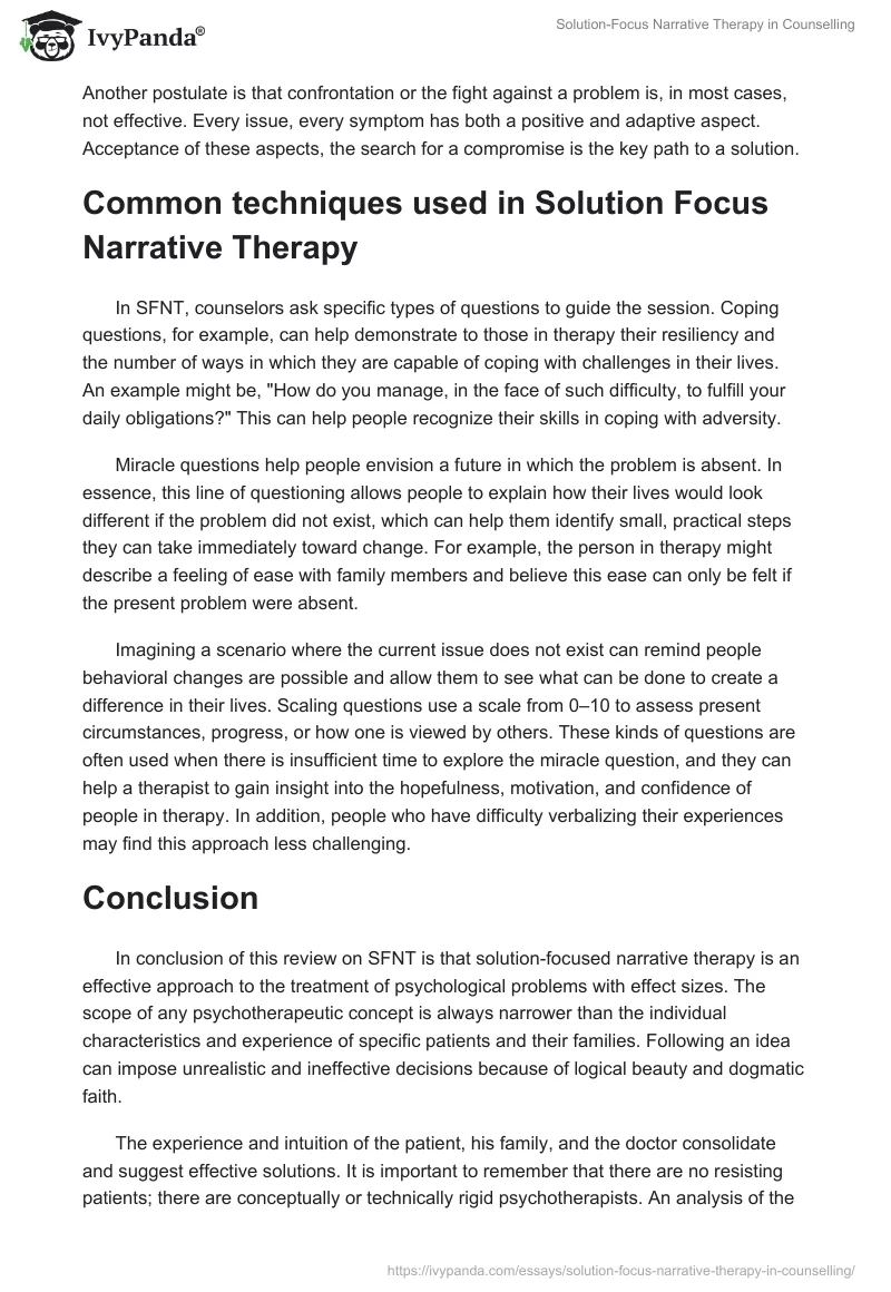 Solution-Focus Narrative Therapy in Counselling. Page 5