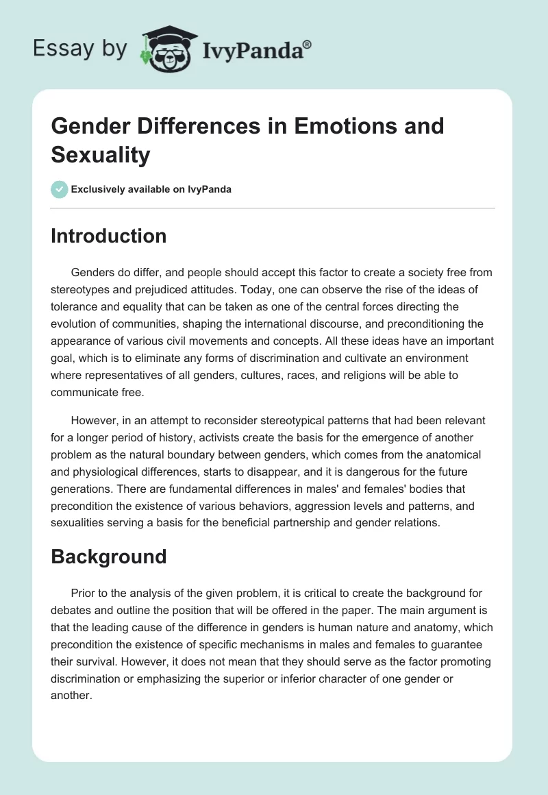 Gender Differences in Emotions and Sexuality. Page 1