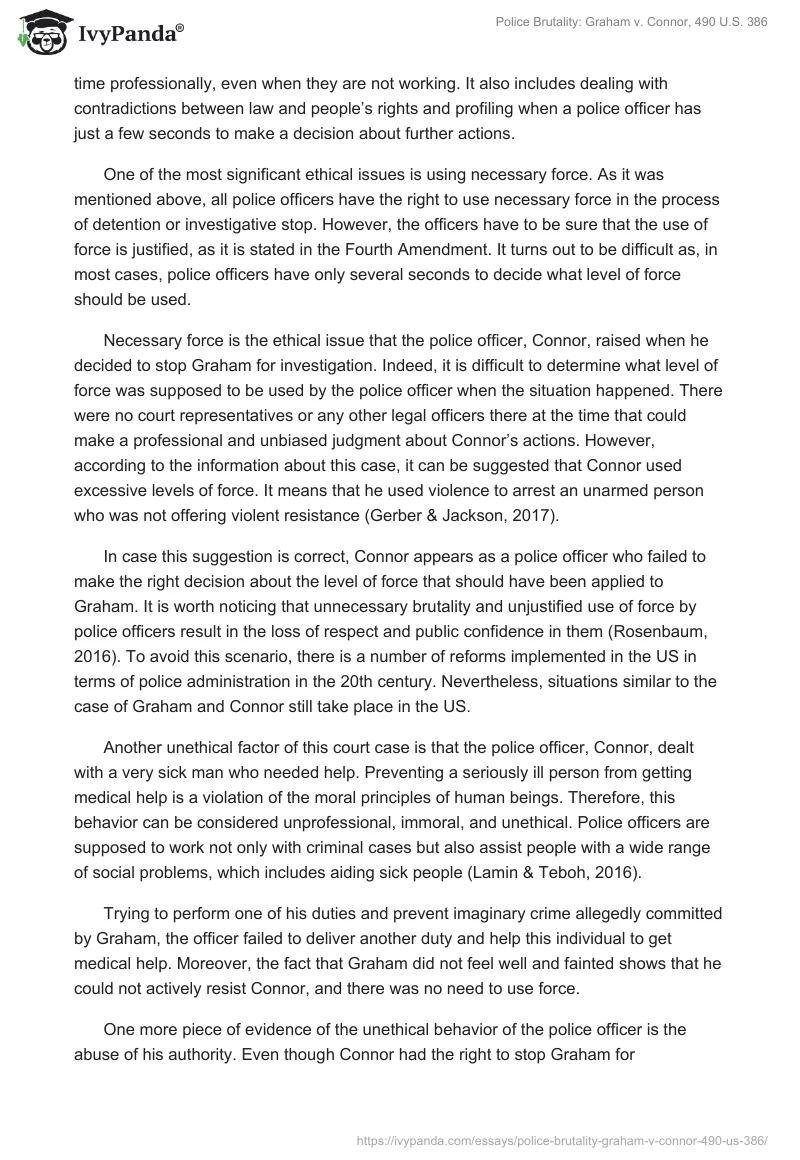 Police Brutality: Graham vs. Connor, 490 U.S. 386. Page 2