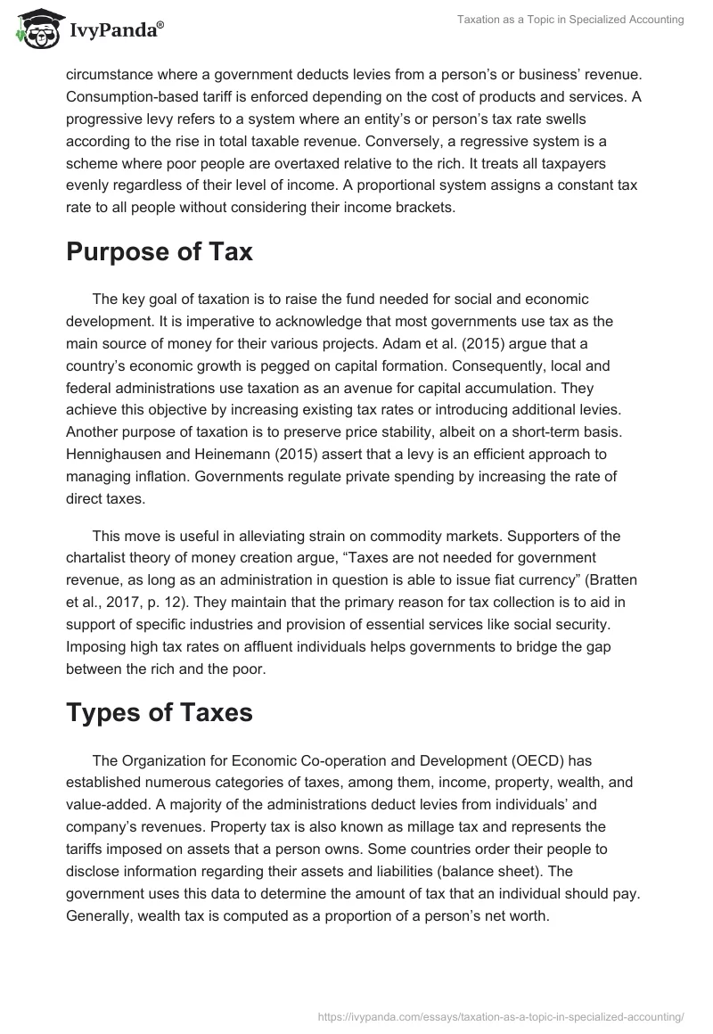 Taxation as a Topic in Specialized Accounting. Page 2