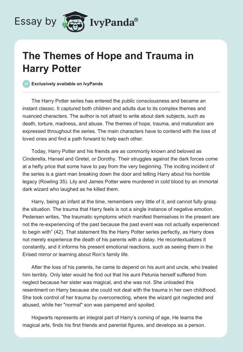 The Themes of Hope and Trauma in "Harry Potter". Page 1