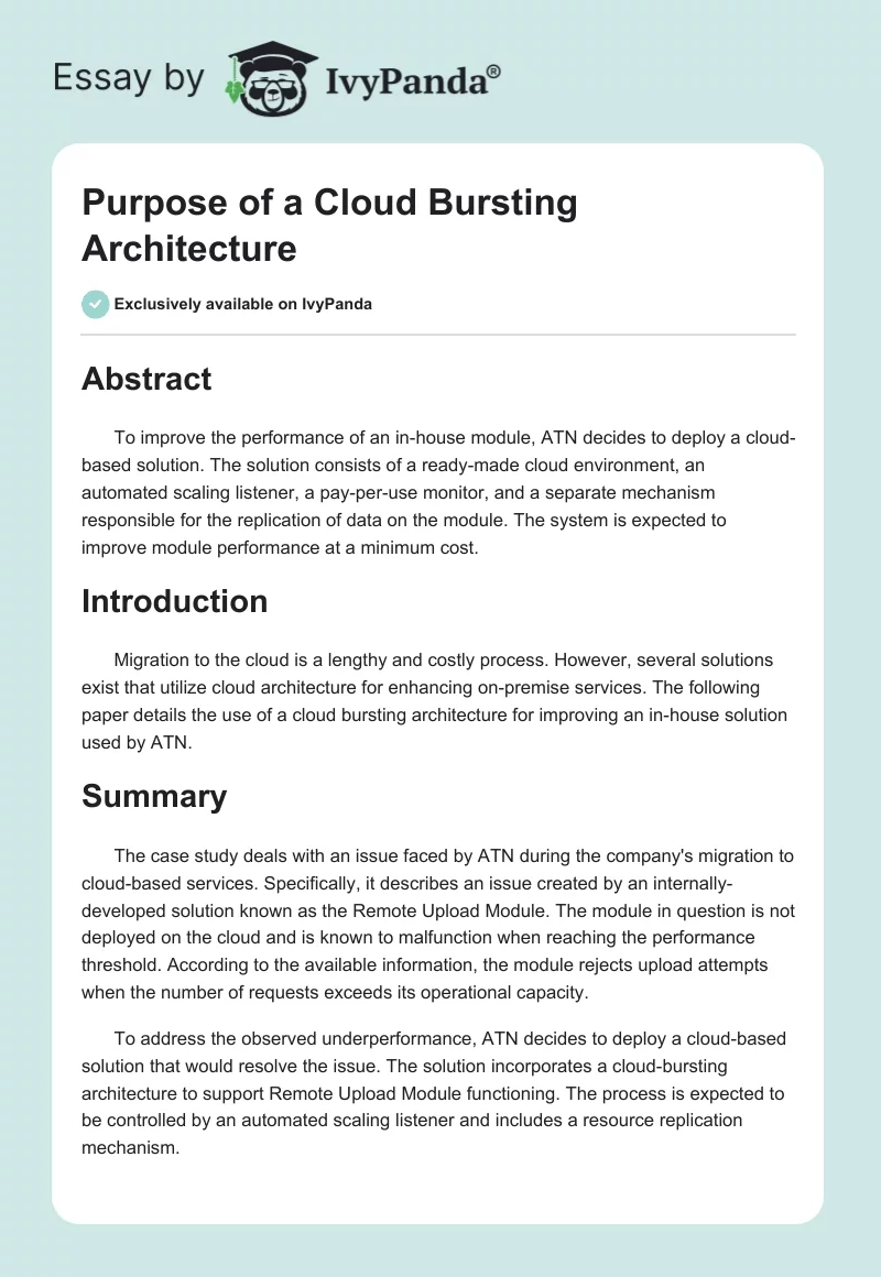Purpose of a Cloud Bursting Architecture. Page 1