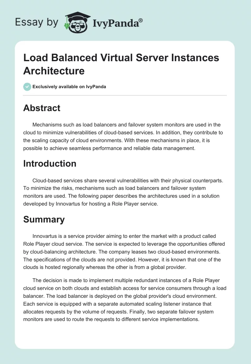 Load Balanced Virtual Server Instances Architecture. Page 1