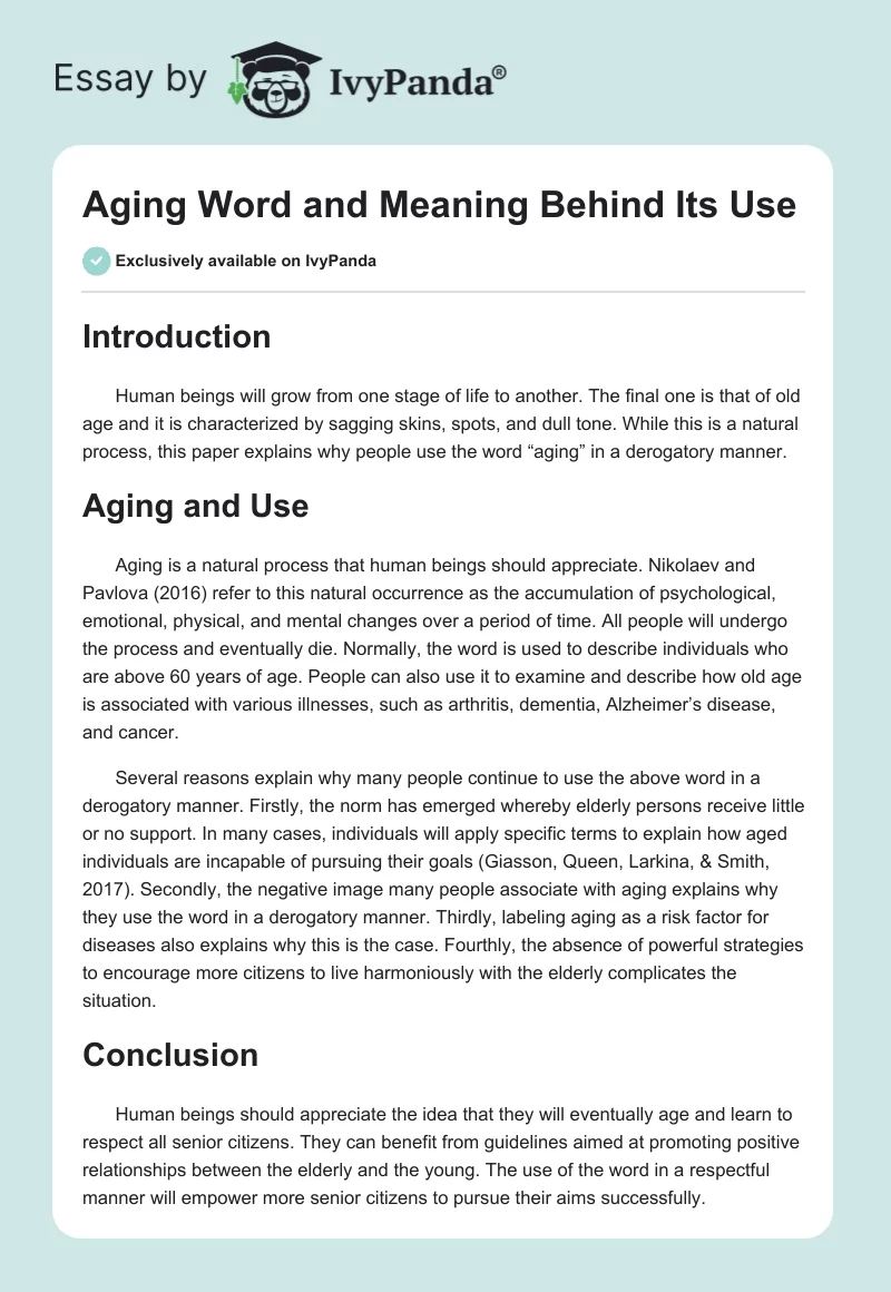 Aging Word and Meaning Behind Its Use. Page 1