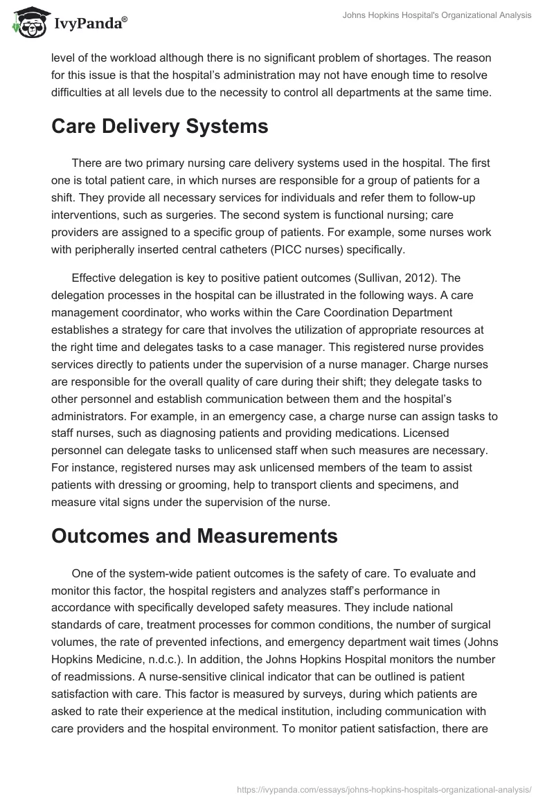 Johns Hopkins Hospital's Organizational Analysis. Page 3