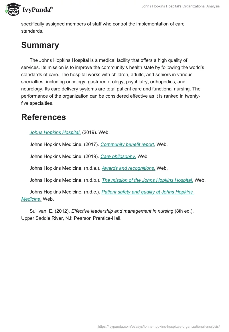 Johns Hopkins Hospital's Organizational Analysis. Page 4