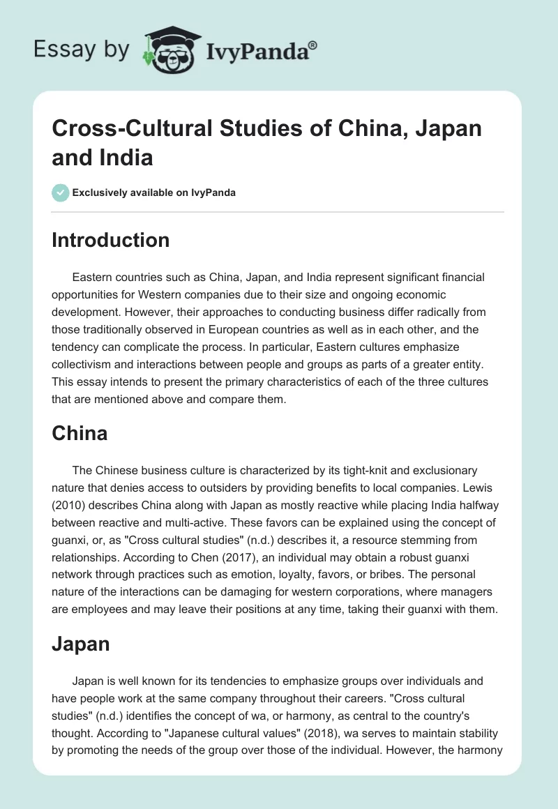 Cross-Cultural Studies of China, Japan and India. Page 1