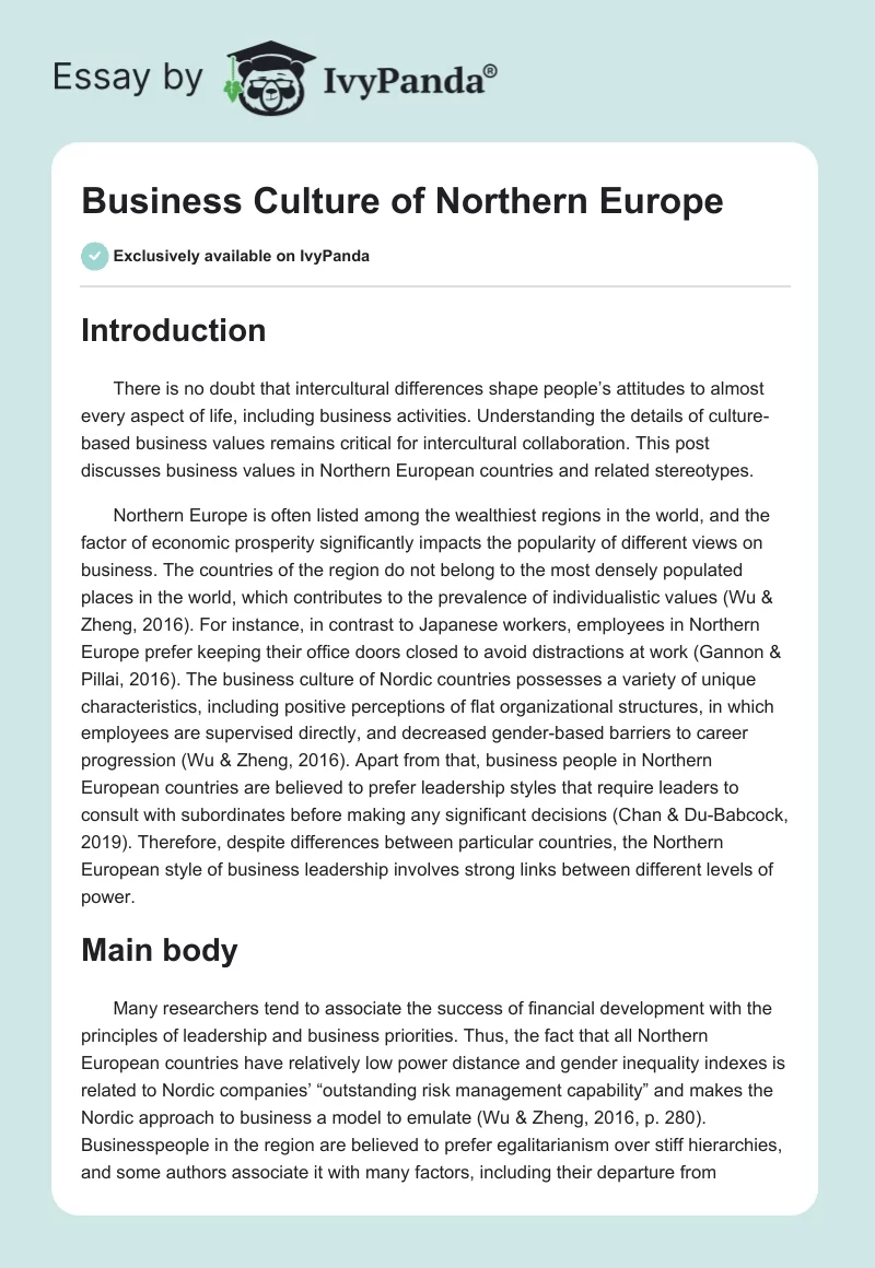 Business Culture of Northern Europe. Page 1