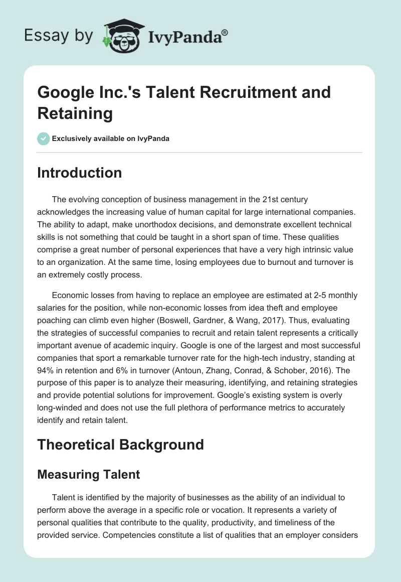 Google Inc.'s Talent Recruitment and Retaining. Page 1