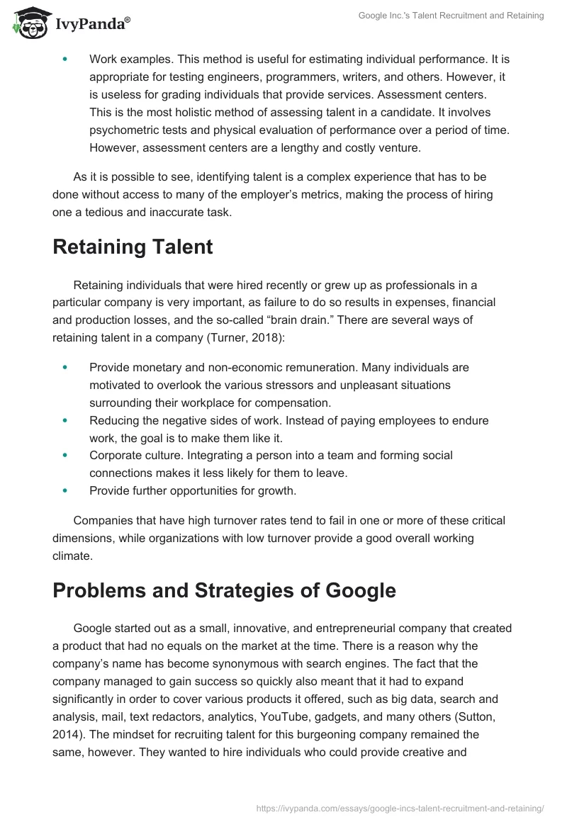 Google Inc.'s Talent Recruitment and Retaining. Page 3