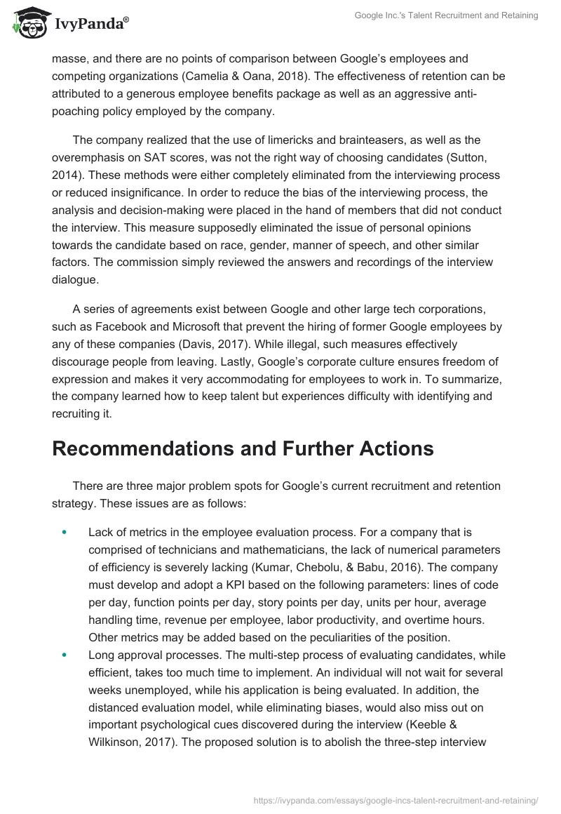 Google Inc.'s Talent Recruitment and Retaining. Page 5