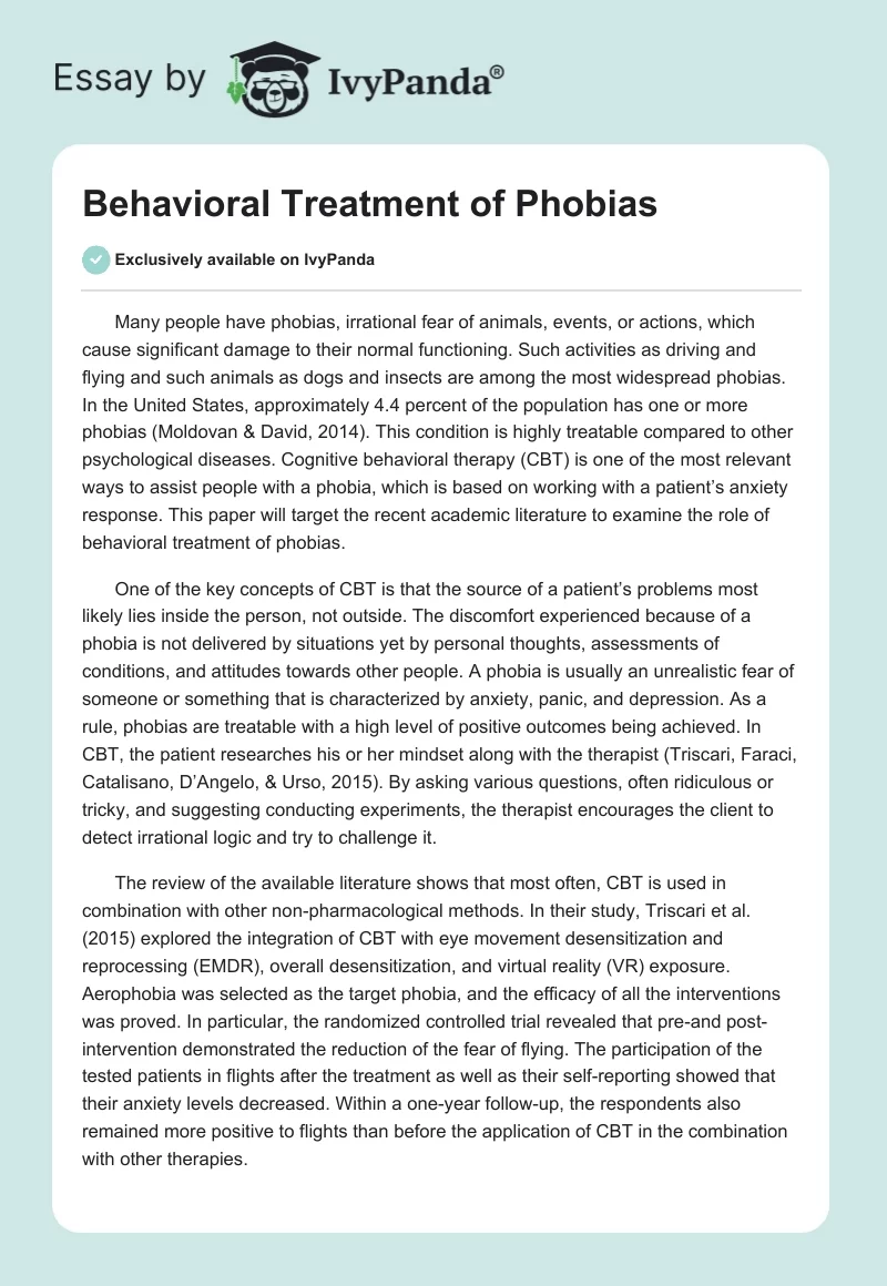Behavioral Treatment of Phobias. Page 1