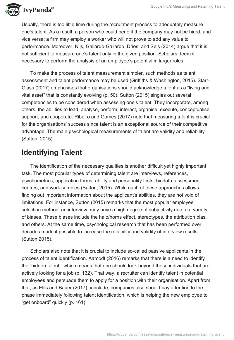 Google Inc.'s Measuring and Retaining Talent. Page 2
